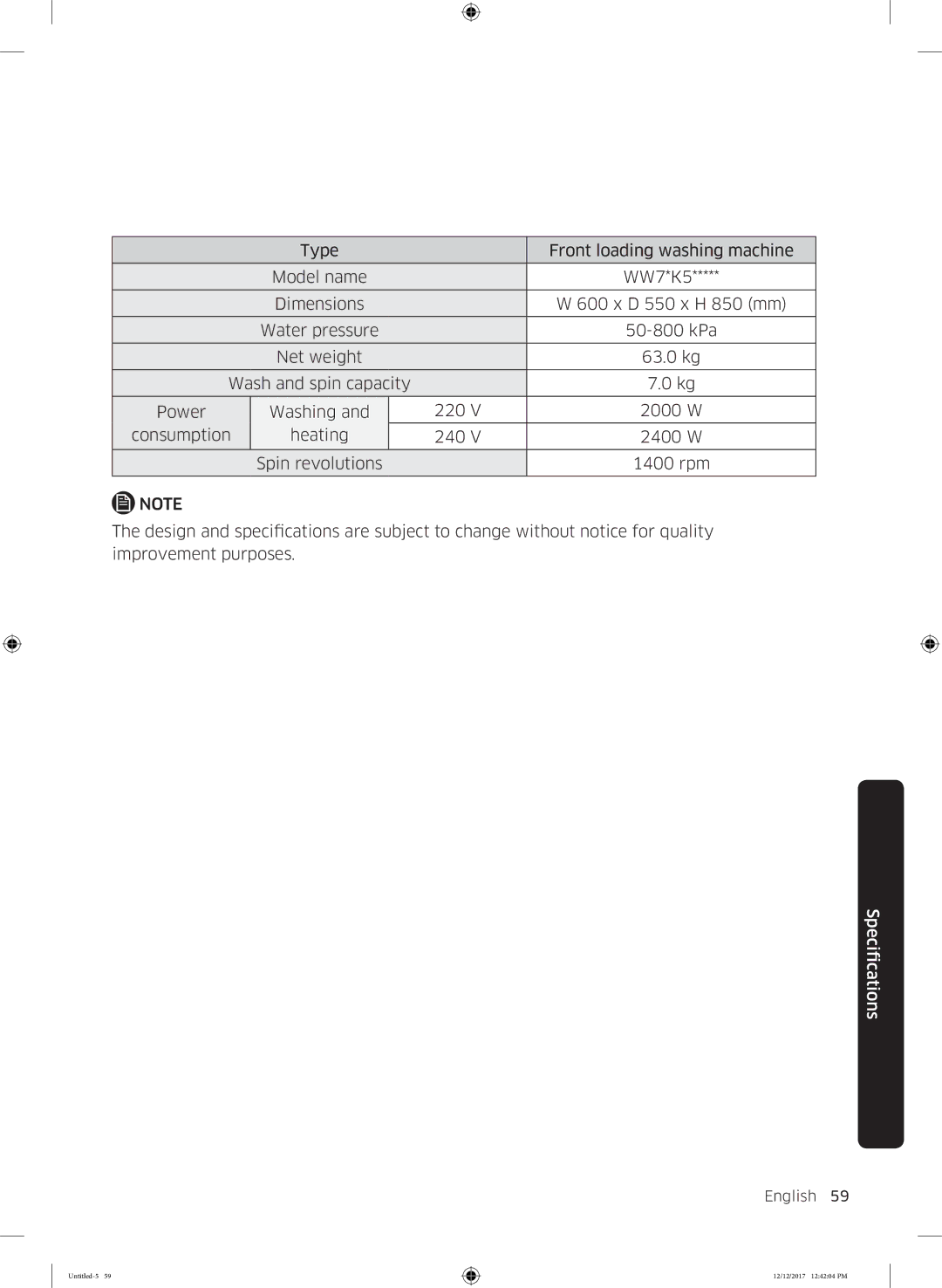 Samsung WW90K54E0UW/SV, WW85K54E0UW/SV, WW85K54E0UX/SV, WW90K52E0WW/SV, WW80K52E0WW/SV manual English 59  